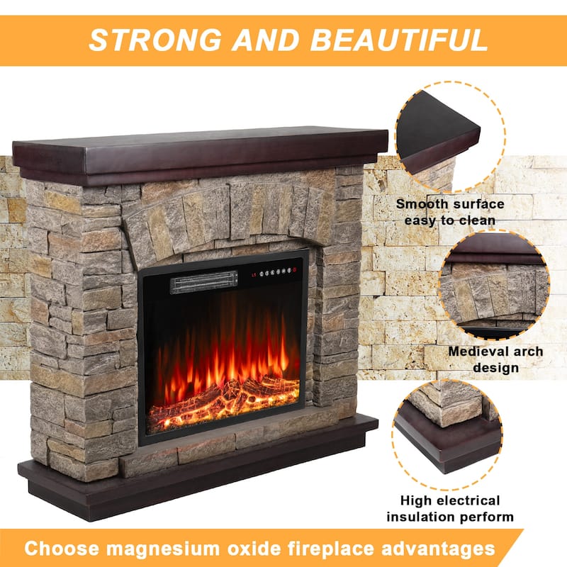 BOSSIN 36" /40" Electric Fireplace with Mantel, 23 inch Electric Fireplace Insert, TV Stand Freestanding Heater Flame Faux Stone