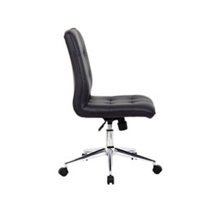 Sela Swivel Office Chair, Tufted Black Seat & Back, Chrome Base