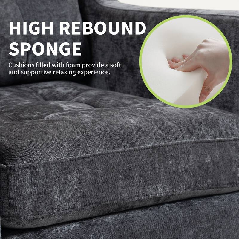 Chenille Accent Armchair, Upholstered Lounge Chair with USB Port, Single Sofa Chair with Wooden Legs & Side Storage