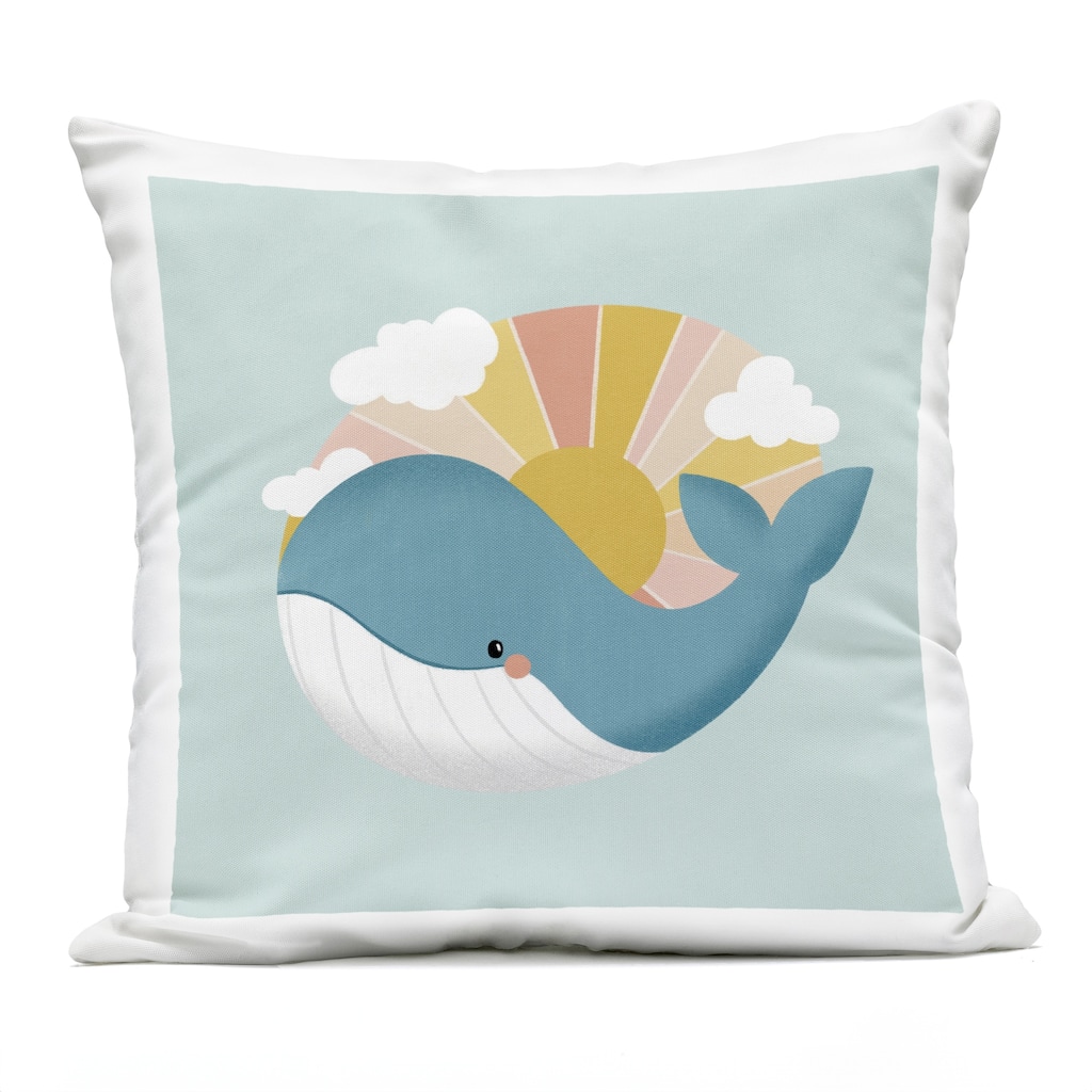 Stupell Whale & Sunshine Rays Printed Outdoor Throw Pillow Design by Sarah Hickman