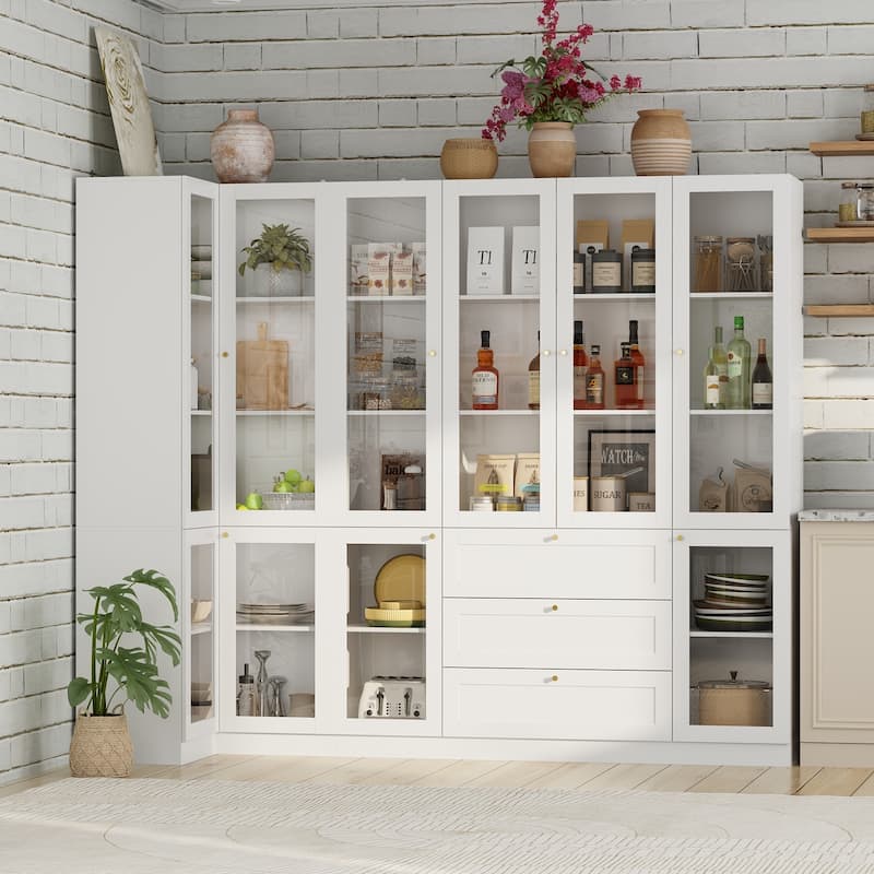 Modular Kitchen Utility Buffet,Large Cupboard Pantry Display Case - 94.5"W x 30.9"D