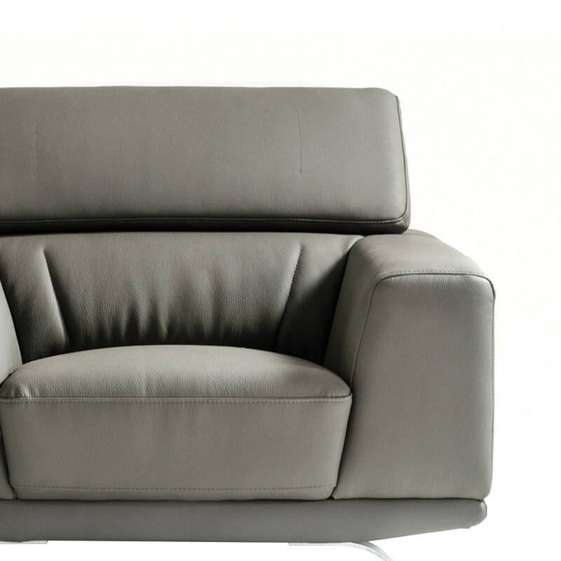 Reno Brooke Accent Chair, Dark Gray Faux Leather, Adjustable Headrest