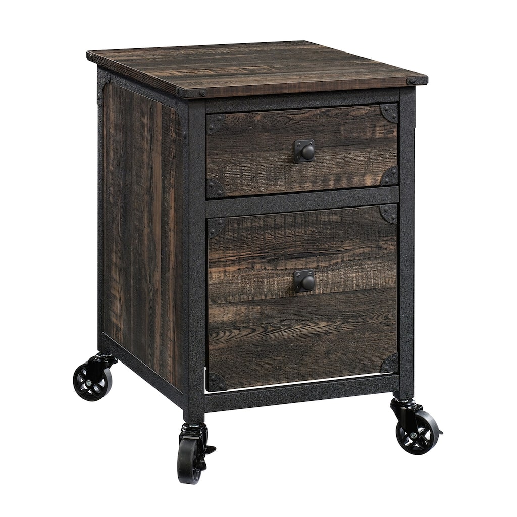 Brown Mobile File Cabinet with Hanging Drawer and Casters for Office Storage