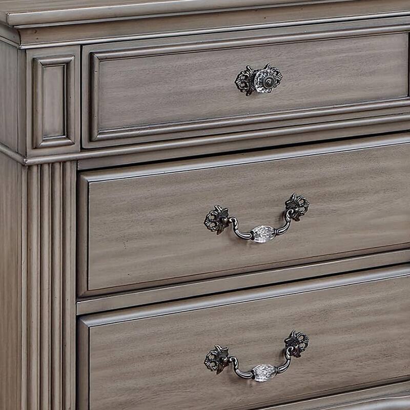Recus Classic Nightstand with 3 Drawers, Acrylic Accents, Gray Solid Wood