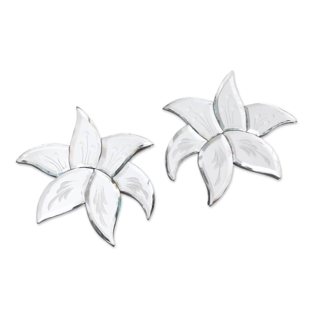 Novica Handmade Leafy Reflection Glass Decorative Wall Mirrors (Pair)