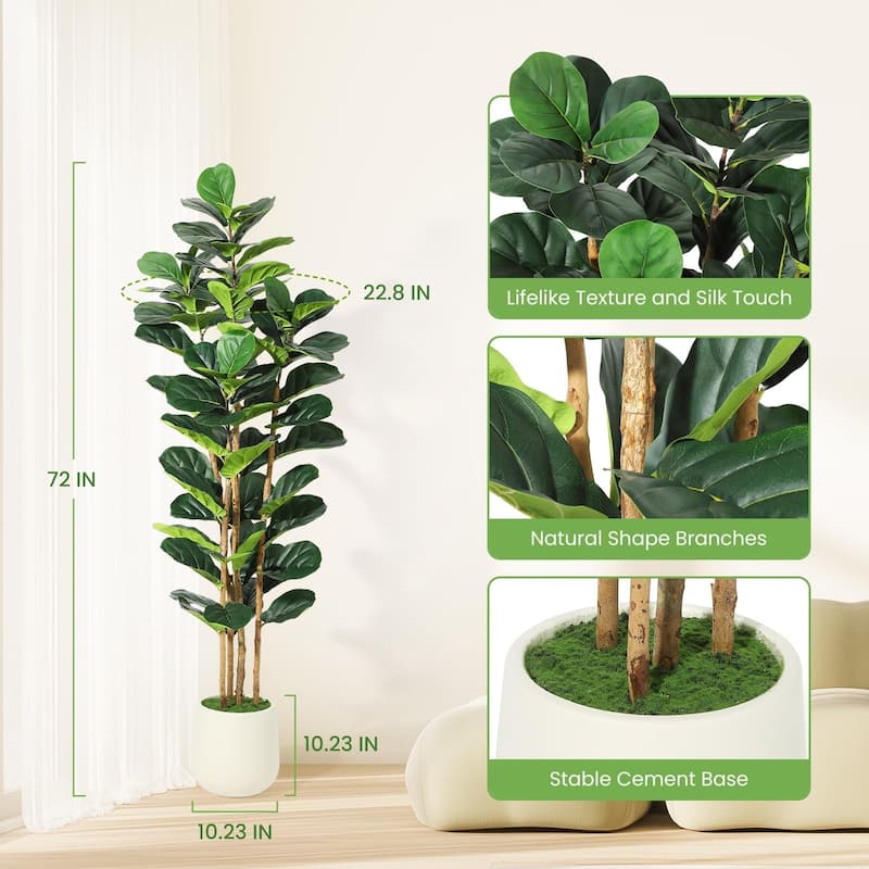 Artificial Fiddle Leaf Fig Tree - Faux Rubber Tree with White Pot
