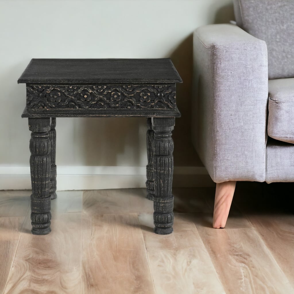 HomeRoots 24" Black Distressed Solid Wood End Table - 24
