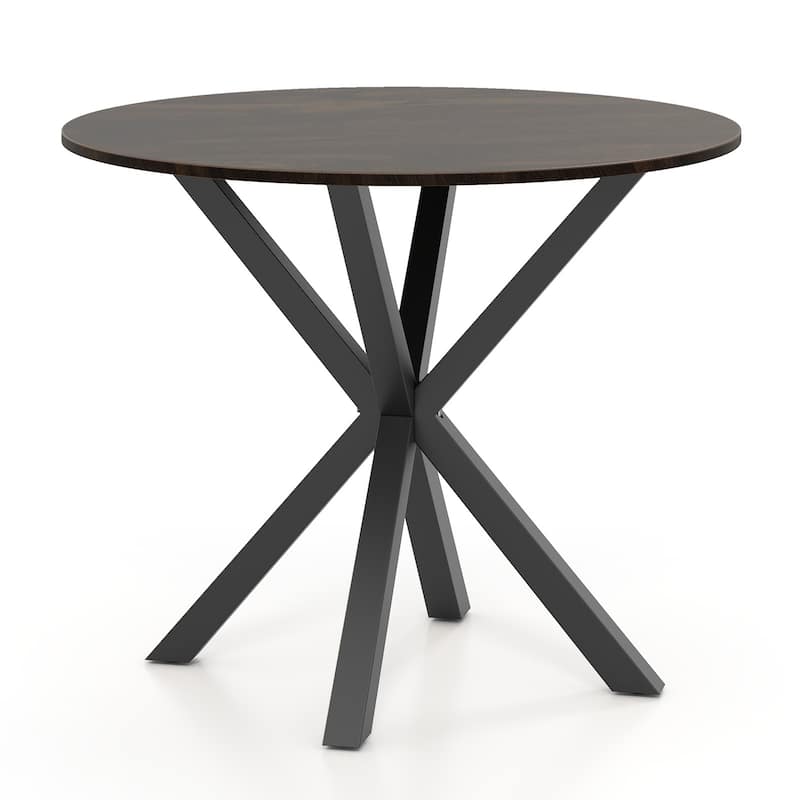 36-Inch Modern Round Kitchen Table with X-Base Pedestal and Rubber Wood Legs Ideal for Dining - 36" x 30" - Brown