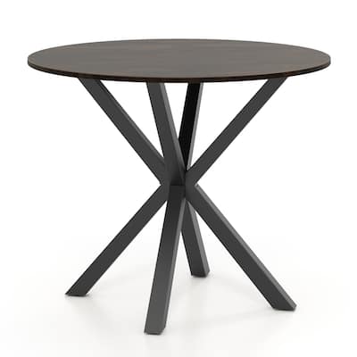 36 Inch Wood Dining Table with Intersecting Pedestal Base for 2-4 People-Brown