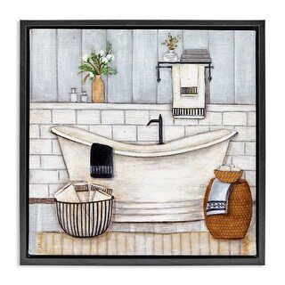 Stupell Bathroom Farmhouse Style Tub Framed Floater Canvas Wall Art ...