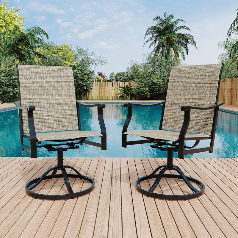 Patio Swivel Dining Chairs Textilene High Back Set of 2
