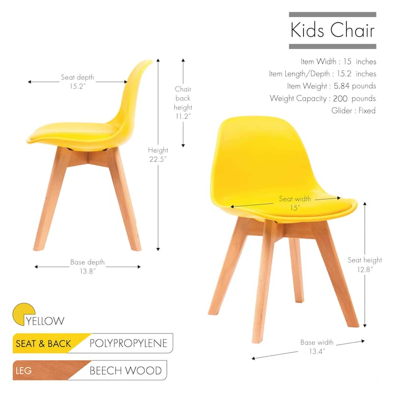 Porthos Home Brynn Kids Chair, Plastic Shell With Seat Cushion, Beech Wood Legs