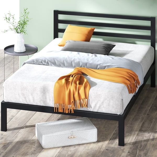 slide 2 of 10, Priage by ZINUS Black Metal Platform Bed Frame w/ Headboard
