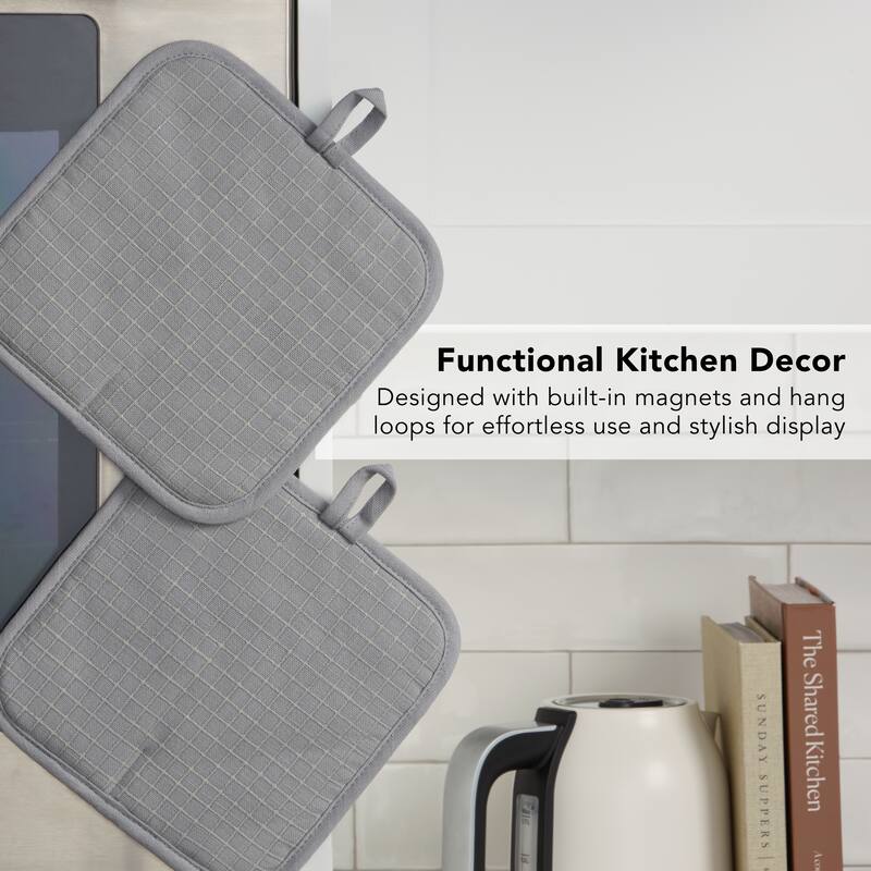 KITCHENAID Gourmet Series Gridlines Pot Holders 2-Pack Set, Heat Resistant up to 600°F, Soft Silicone Grip, Magnetic Cuff