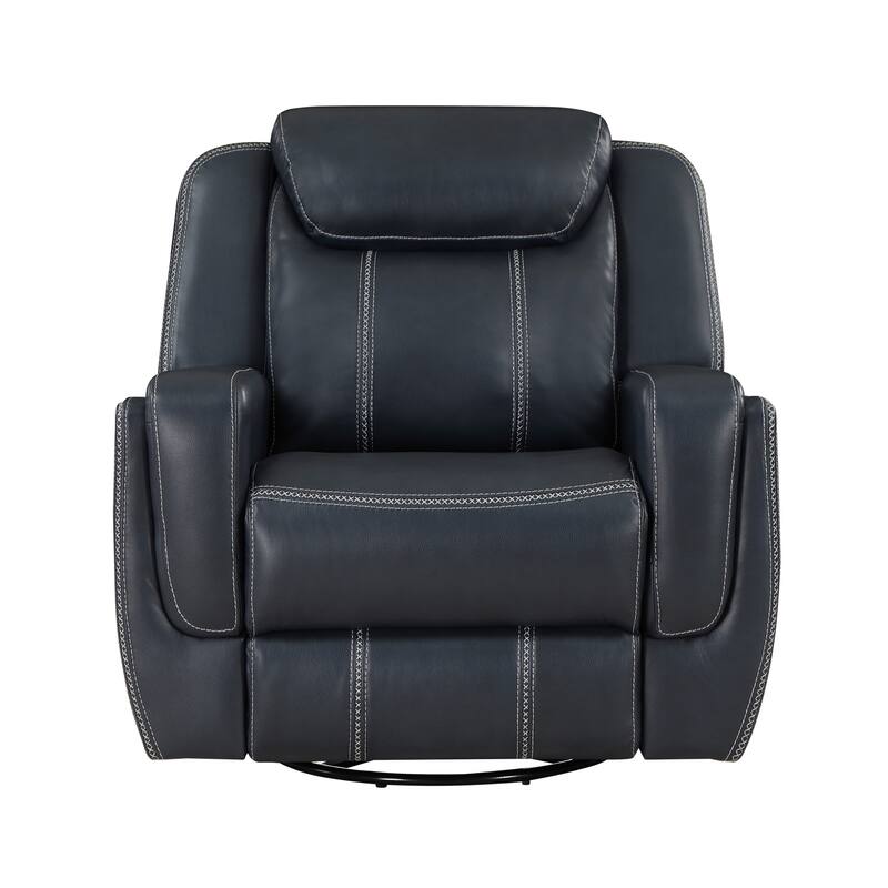 Louise 40 Inch Swivel Glider Manual Recliner Chair, Blue Faux Leather
