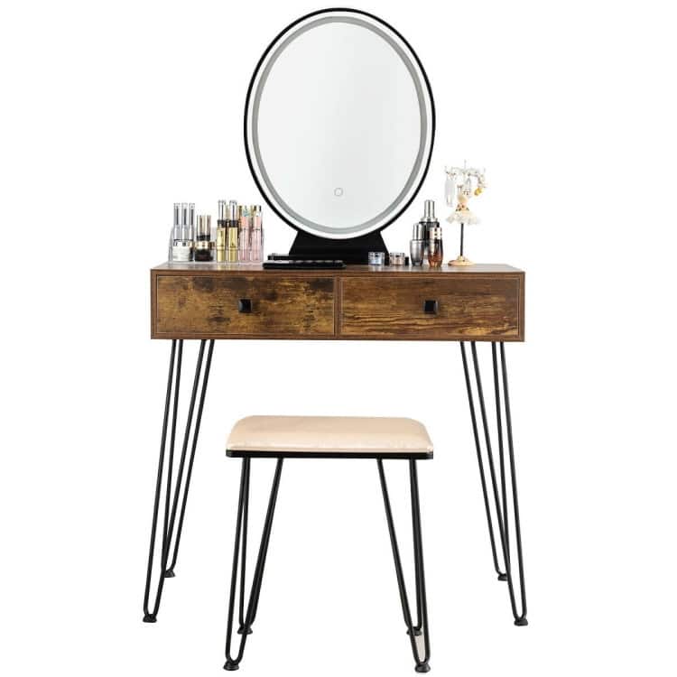 Industrial Makeup Dressing Table with 3 Lighting Modes - 31.5" x 16" x 53.5" (W x D x H)