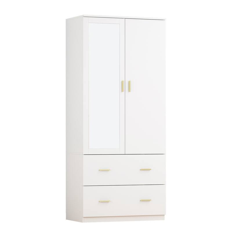 31.5"W x 72"H Two Door Wardrobe With Mirror White/Dark Brown Armoires - 31.5"W x 72"H