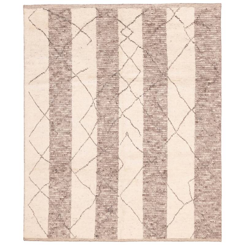 ECARPETGALLERY Hand-knotted Looma Cream, Grey Wool Rug - 8'0 x 10'0