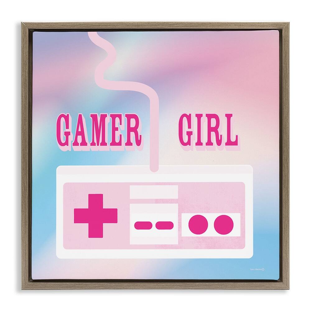 Stupell Pastel Gamer Girl Controller Framed Floater Canvas Wall Art Design By Yass Naffas Designs