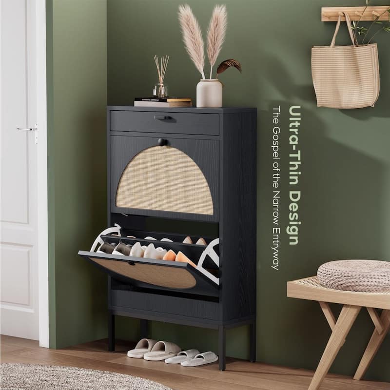 Boho Natural Rattan Shoe Storage Cabinet