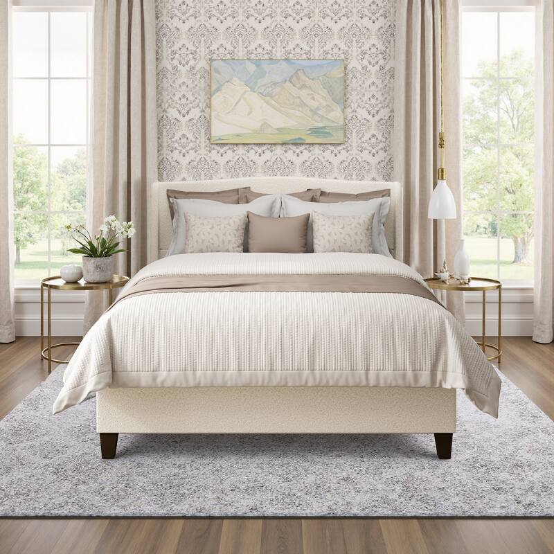 GDFStudio - Jane 49.21" High Back Upholstered Headboard Bed Frame with High Footboard