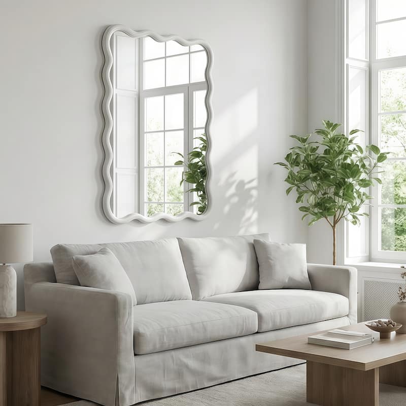 20"x30" Wavy Rectangle Solid Wood Frame Decorative Mirror,For Bedroom, Bathroom, Living Room, Entryway