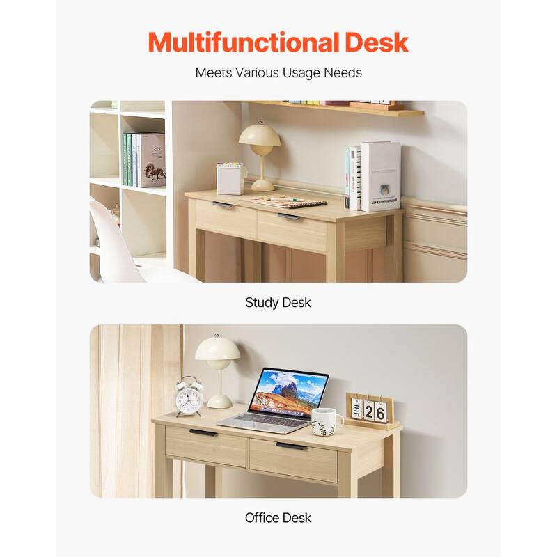 Kids Desk with Drawers Light Wood Study Table for Bedroom and Office - 34.25 x 15.55 x 29.57 in
