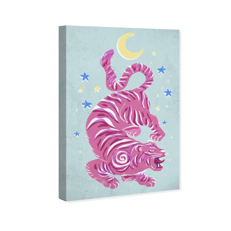 Wynwood Studio Canvas Animals Neon Lunar Tiger Pink and Pastel Yellow Modern & Contemporary Wall Art Canvas Print