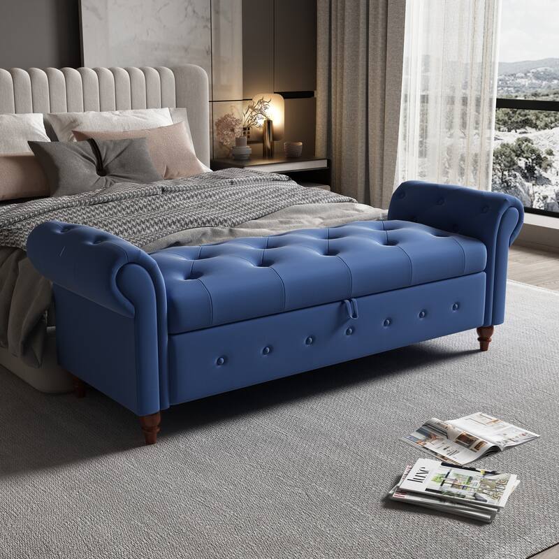 63" Fabric Bed Bench With Storage