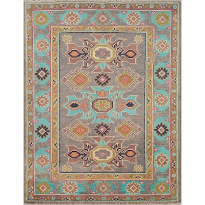 Gray Kazak Foyer Rug Hand-Knotted Geometric Wool Carpet - 2'8"x 3'9"
