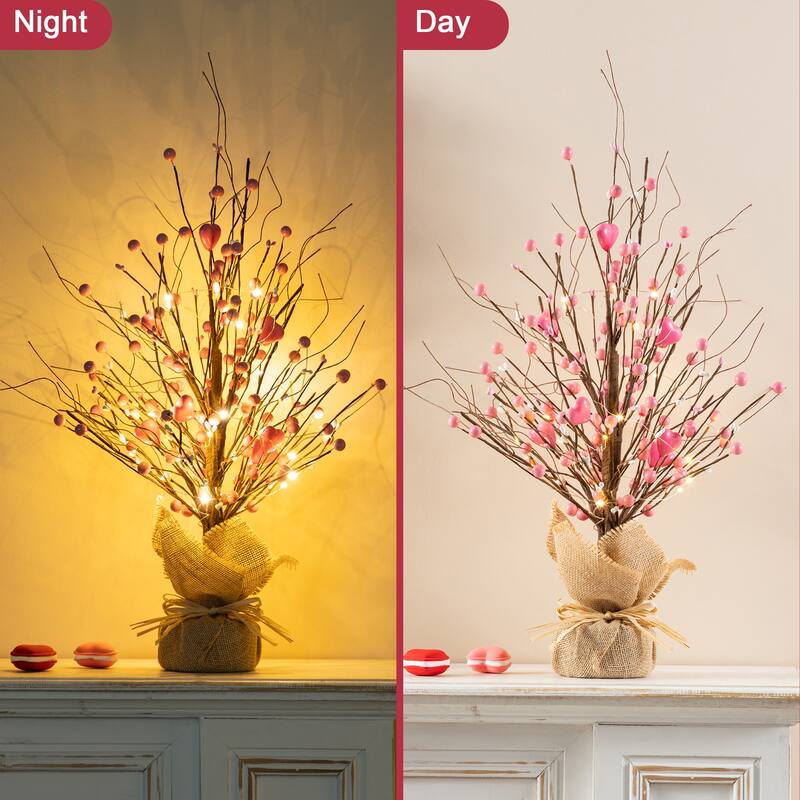 Glitzhome LED Lighted Valentine's Pink Berry Heart Table Tree