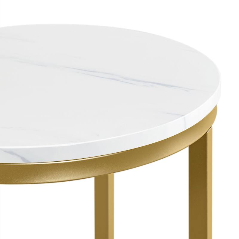 Yaheetech X-Based Faux Marble Side Table Round Tabletop and Metal Legs