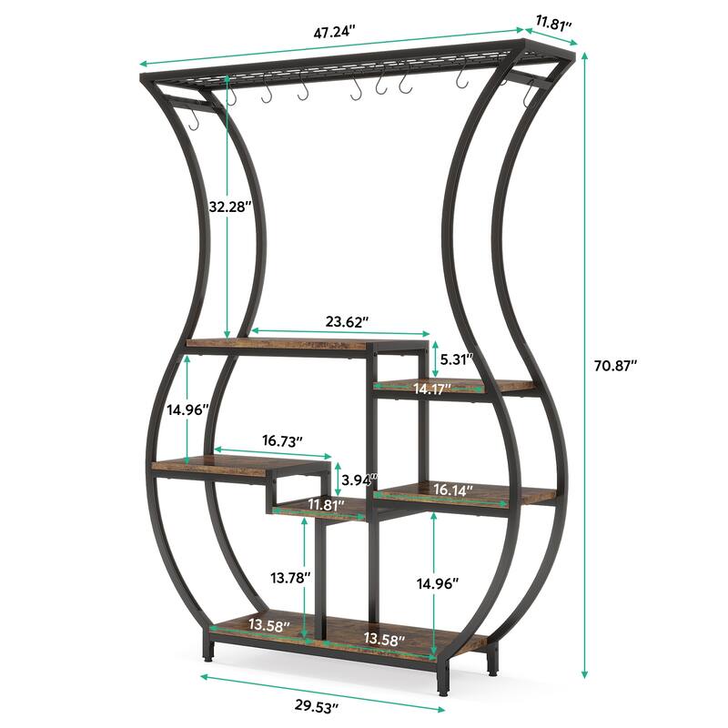 6 Tier Metal Plant Stand, 71 Inch Tall Plant Shelf with 10 Hanging Hooks - 47.2” W*11.8” D*70.9” H