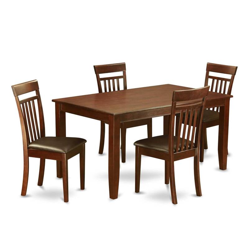 HomeStock 5-Piece Rectangle Mahogany Finish Solid Wood Top Dining table with 4 Chairs