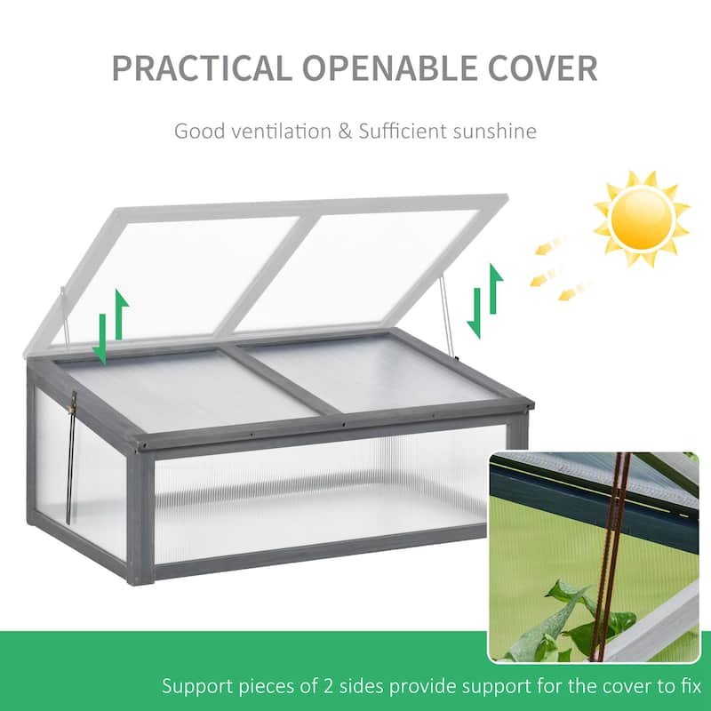 39" x 26" x 16" Wooden Cold Frame with Openable and Tilted Top Cover, Small Polycarbonate Planter Box For Flowers, Vegetables