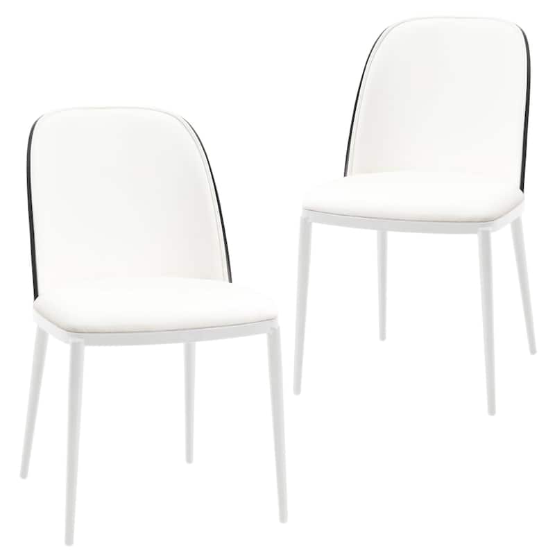 LeisureMod Tule Dining Chair with Upholstered Seat and White Steel Frame, Set of 2 - Black/White