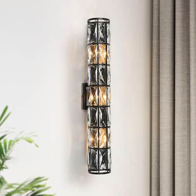 Dana Modern Linear Black Crystal 3-Light Chandelier Cylinder Wall Sconce for Dining Room