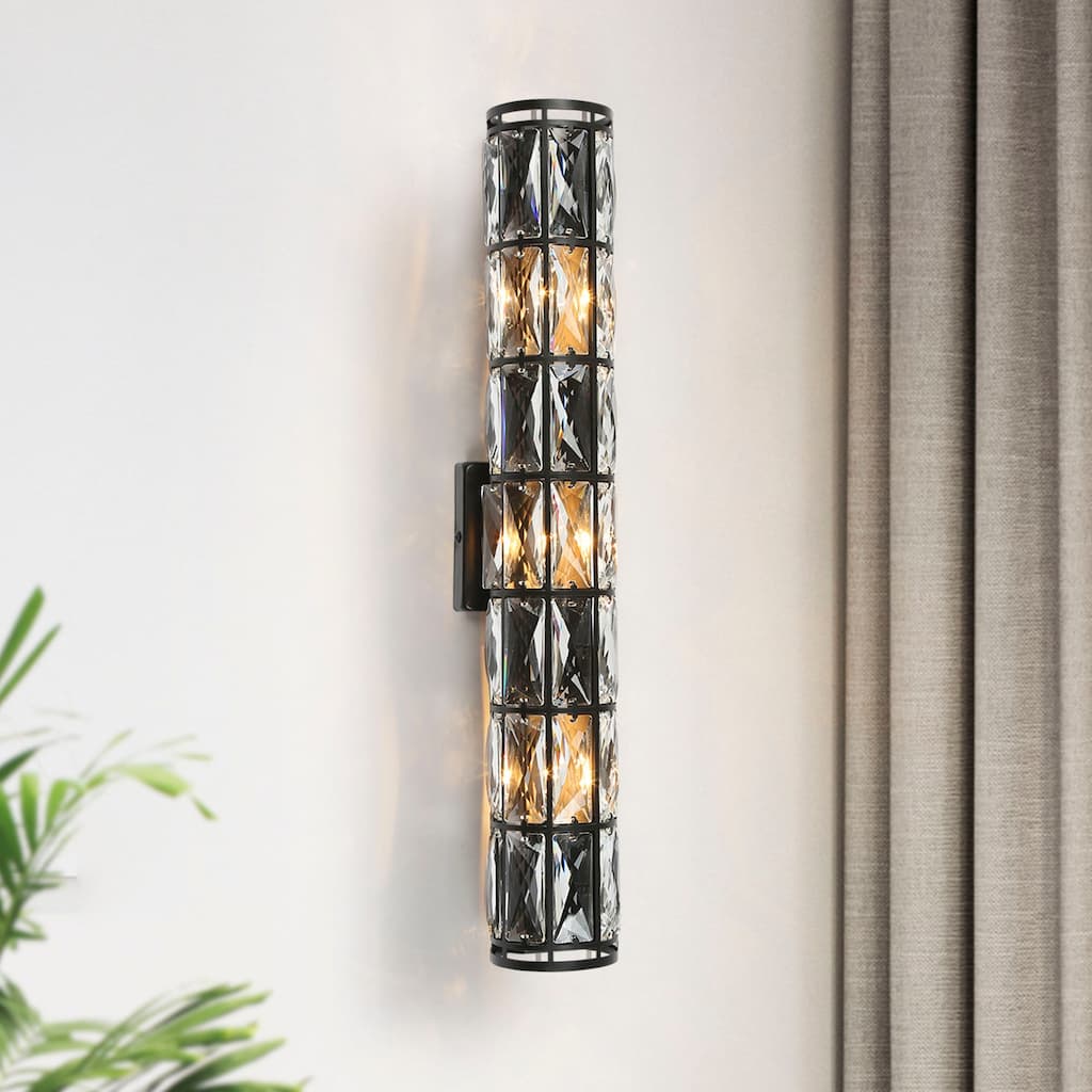 Dana Modern Linear Black Crystal 3-Light Chandelier Cylinder Wall Sconce for Dining Room