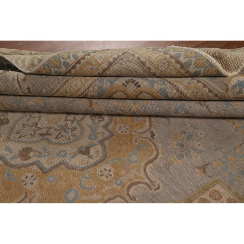 Geometric Tabriz Persian Area Rug Handmade Grey Wool Carpet - 9'3"x 12'4"