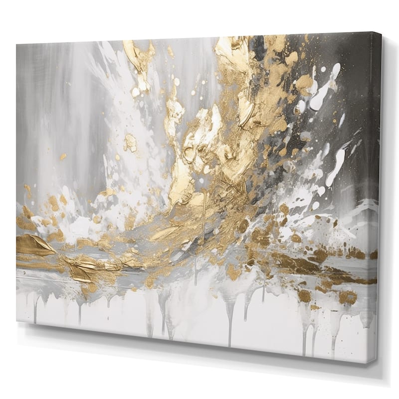 Designart "Gold and White Colliding Abstract" Abstract Painting Canvas Wall Art