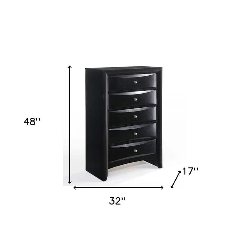 HomeRoots 32" Black Solid Wood Five Drawer Standard Chest
