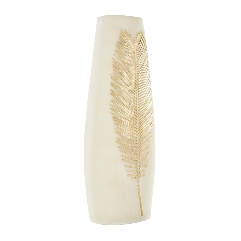 Polystone Leaf Decorative Vase with Gold Leaf Relief - Cream - Roche River Decor
