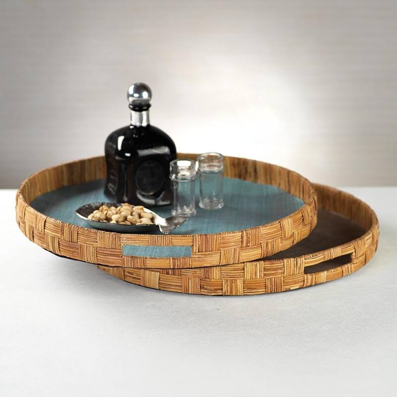 Galera 20" Round Abaca Silk Woven Cane Tray