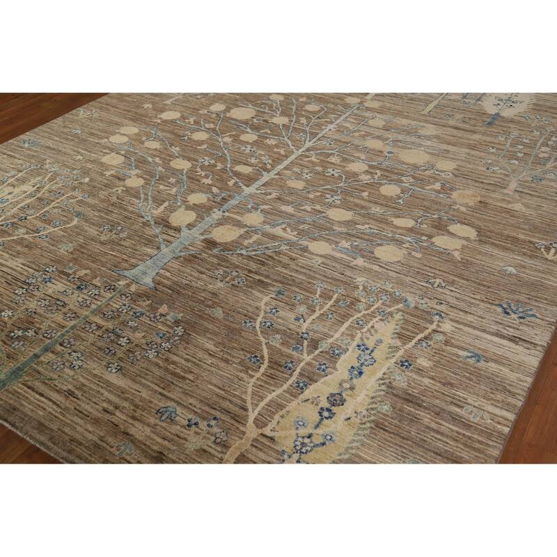 Hand Knotted Oriental 100% Wool Carpet Transitional Floral Brown Oushak Area Rug - 10' 0'' X 7' 10''