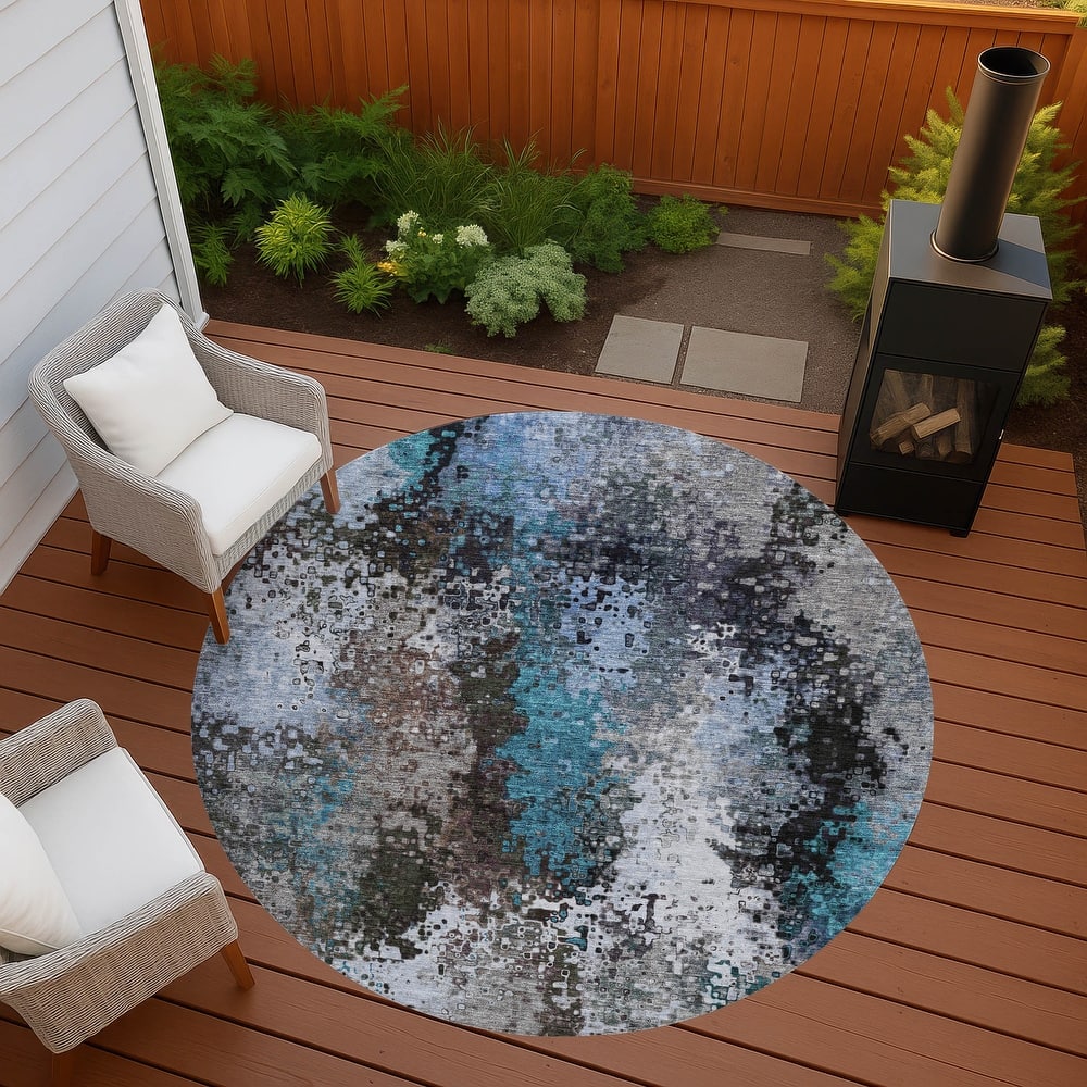 Machine Washable Indoor/ Outdoor Contemporary Abstract Chantille Rug