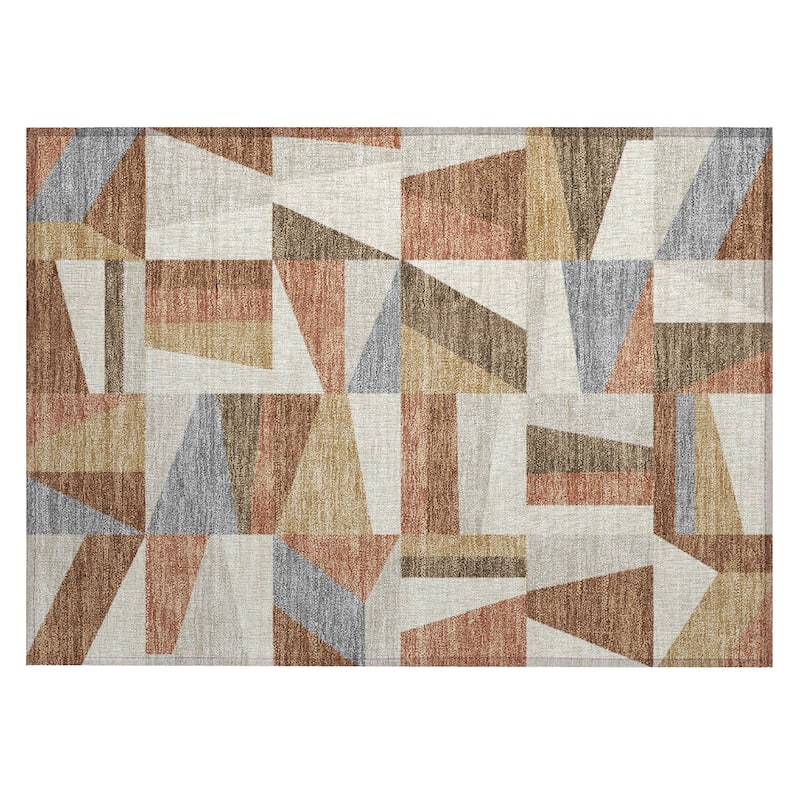 Machine Washable Indoor/ Outdoor Contemporry Mosaic Chantille Rug