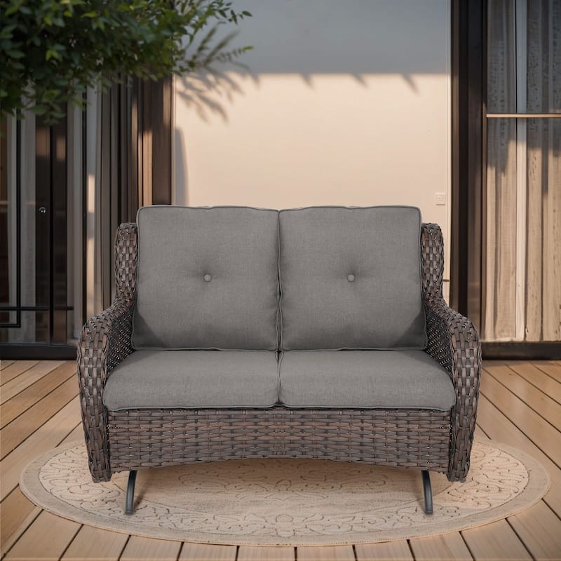 Gymojoy 2 Seat Stylish Patio Loveseat Glider Sofa with Water-Resistant Olefin Cushions