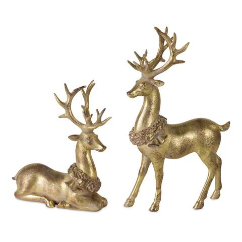 Set of 2 Gold Solid Rustic Deer Table Top 12.5"