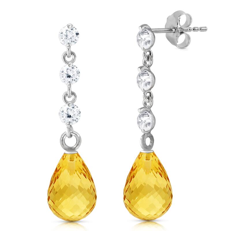 14K Solid Gold Diamond & Natural Citrine Class Elegant Earrings - White