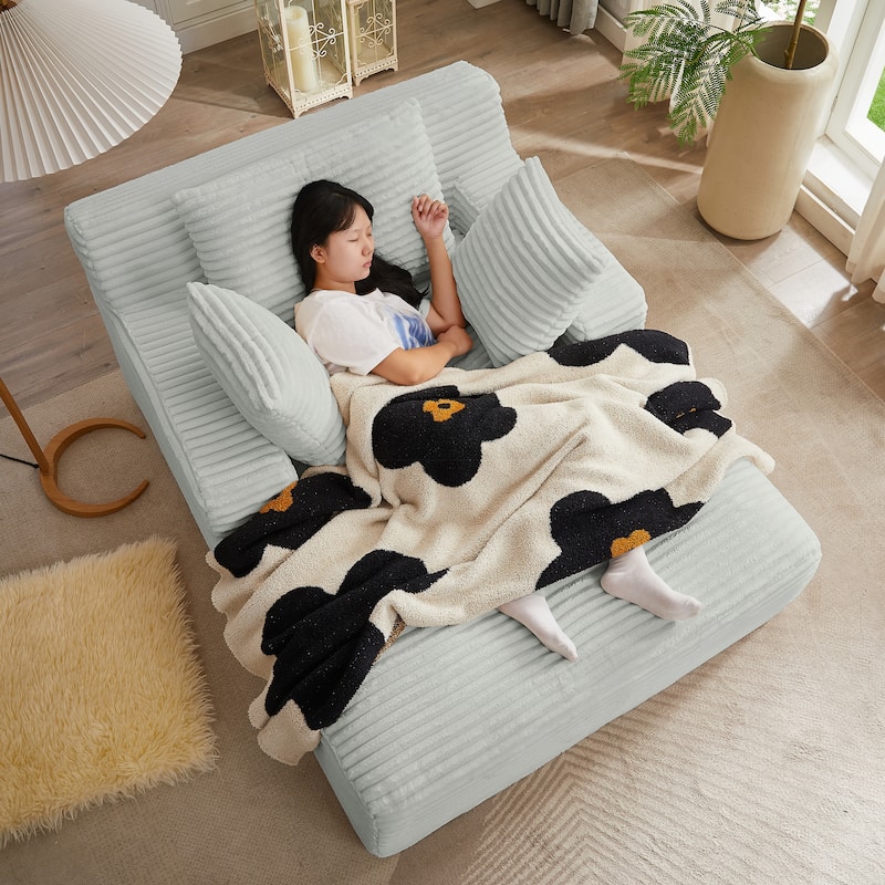 Oversized Corduroy Chaise Lounge Chair, Floor Sleeper Sofa with Pillow, No Assembly Required - Grey